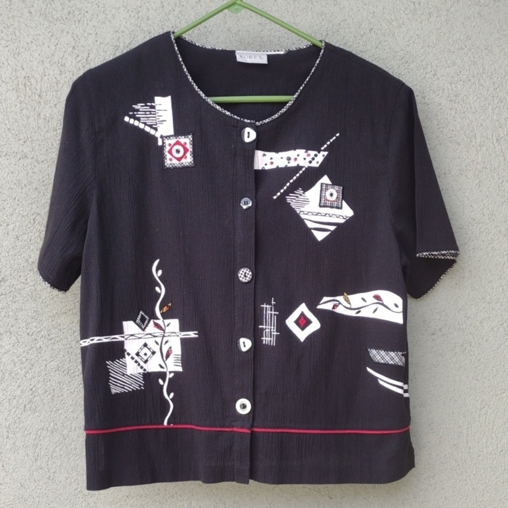Vintage Koret Black Geometric Button-Up Shirt M